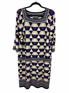 Studio One New York Geometric Triangle Print Square Neck Sheath Dress XL
